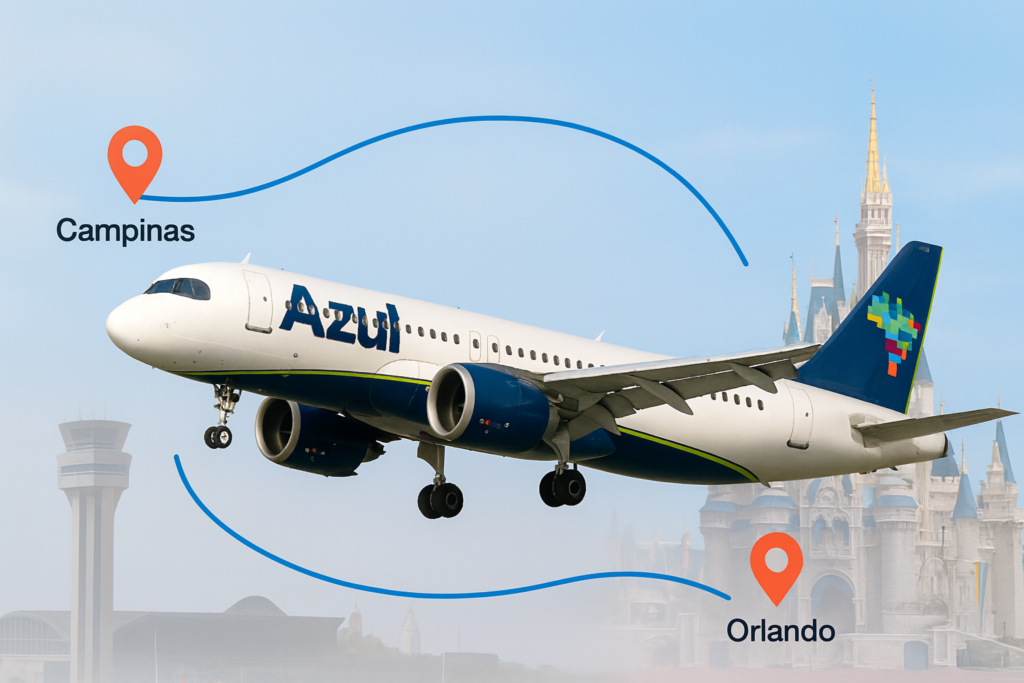 Imagem do artigo Azul amplia voos de Campinas para Orlando e mais do que dobra oferta na alta temporada