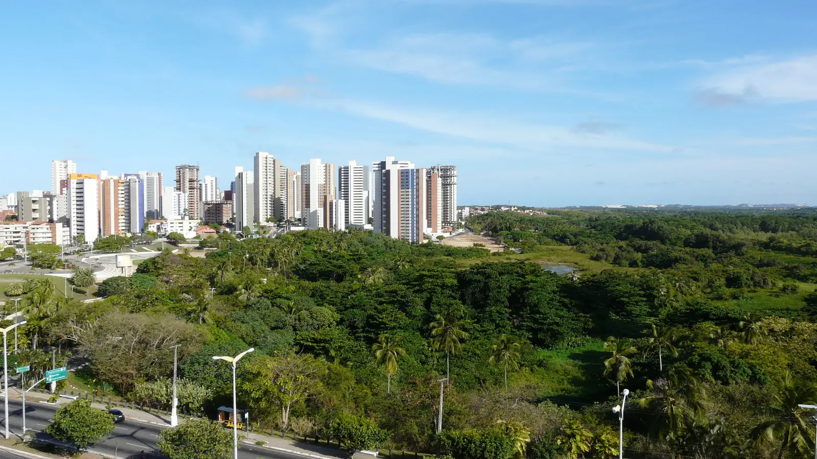 Área verde do Parque Estadual do Cocó cercada pela paisagem urbana de Fortaleza